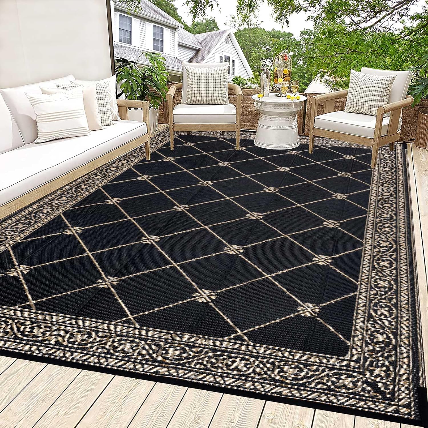 HiiARug Outdoor Rug for Patios Clearance - 6ftx9ft Waterproof Mat