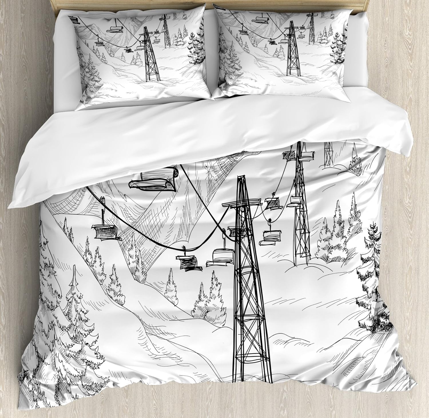 Ski Lift Winter Duvet Set - Monochrome Chic