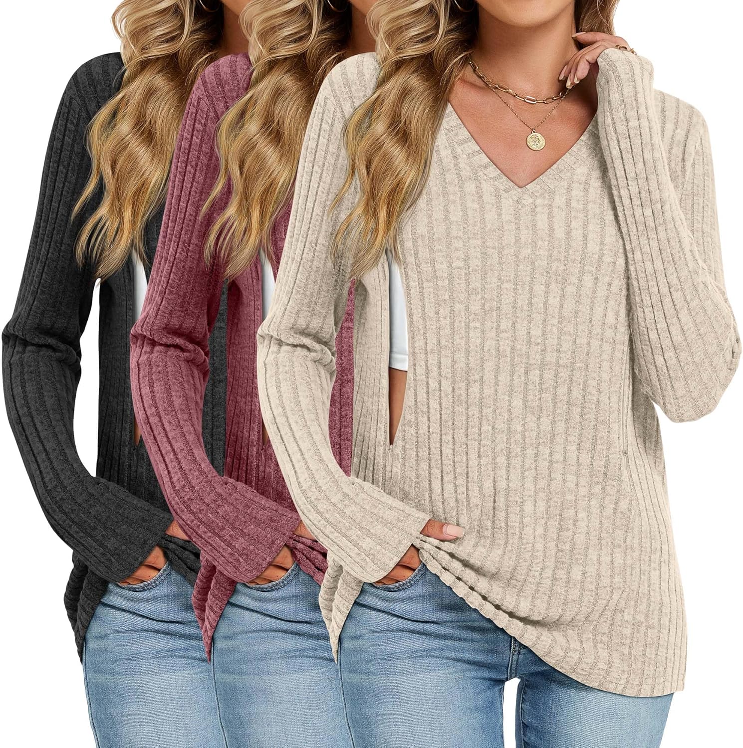 3 Pack Women's Maternity Nursing Tops for Comfortable Feeding