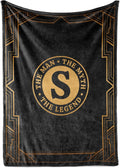 Mens Blanket Throw - 300gsm Flannel Initial Gift for Him