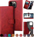 iPhone 15 Pro Max 6.7 in Genuine Leather Wallet Case Red - RFID Shield