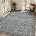 8X10 Area Rugs Machine Washable Vintage Blue - Low Pile, Non-Slip