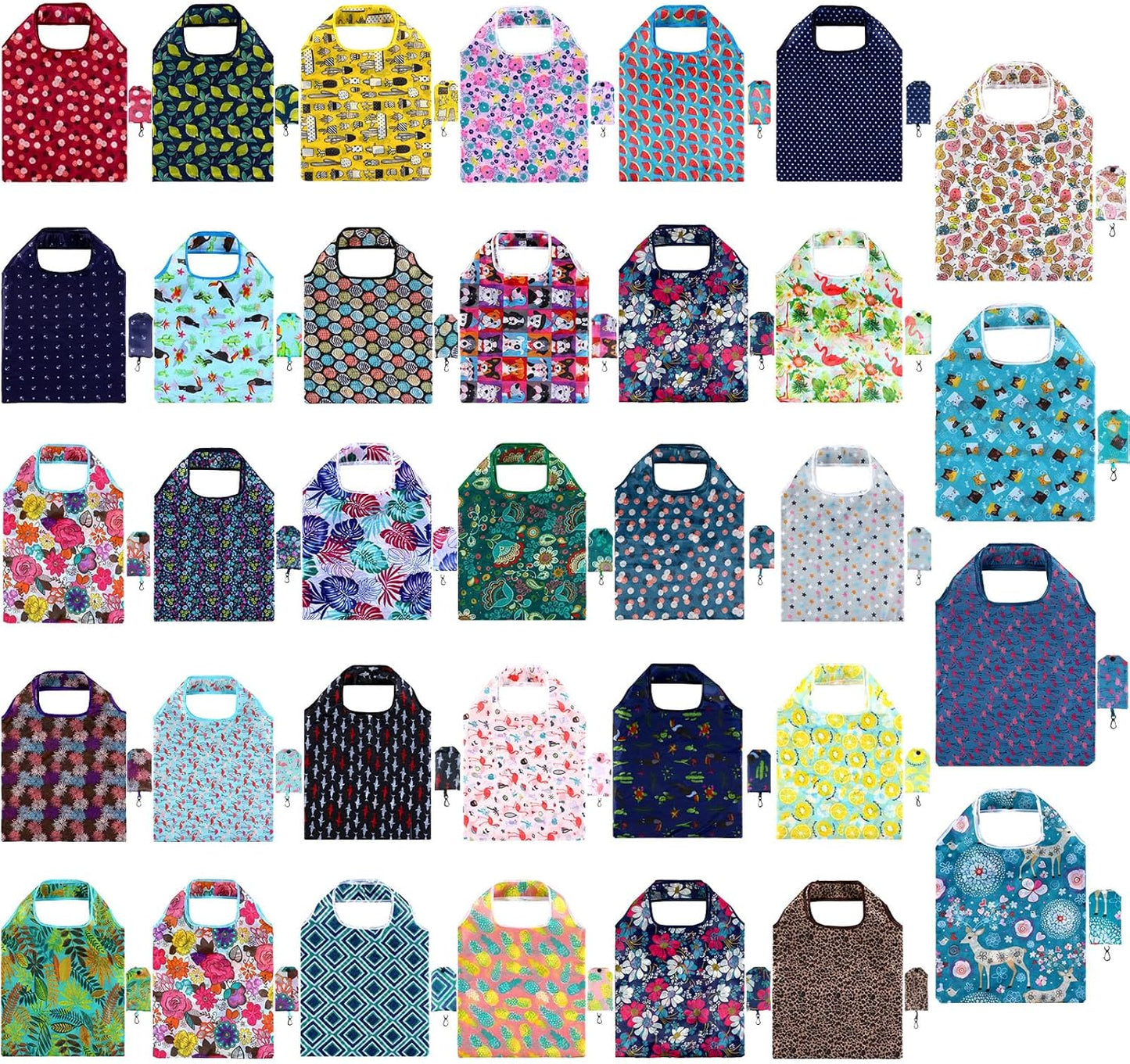 Reusable Floral Grocery Bags - 34 Pcs Extra Large Tote Bags