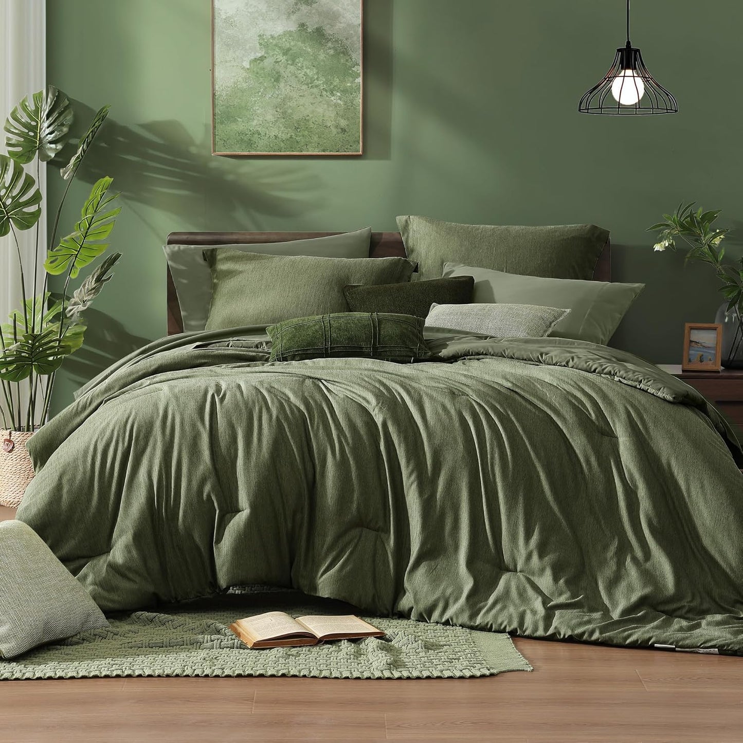 Oversized Queen Comforter Set - 7 Pieces in Olive Green