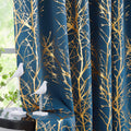 100% Blackout Gold on Blue Curtains 84 in - Metallic Thermal Panels