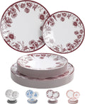 Burgundy Floral Disposable Plates Set - Durable Party Dinnerware