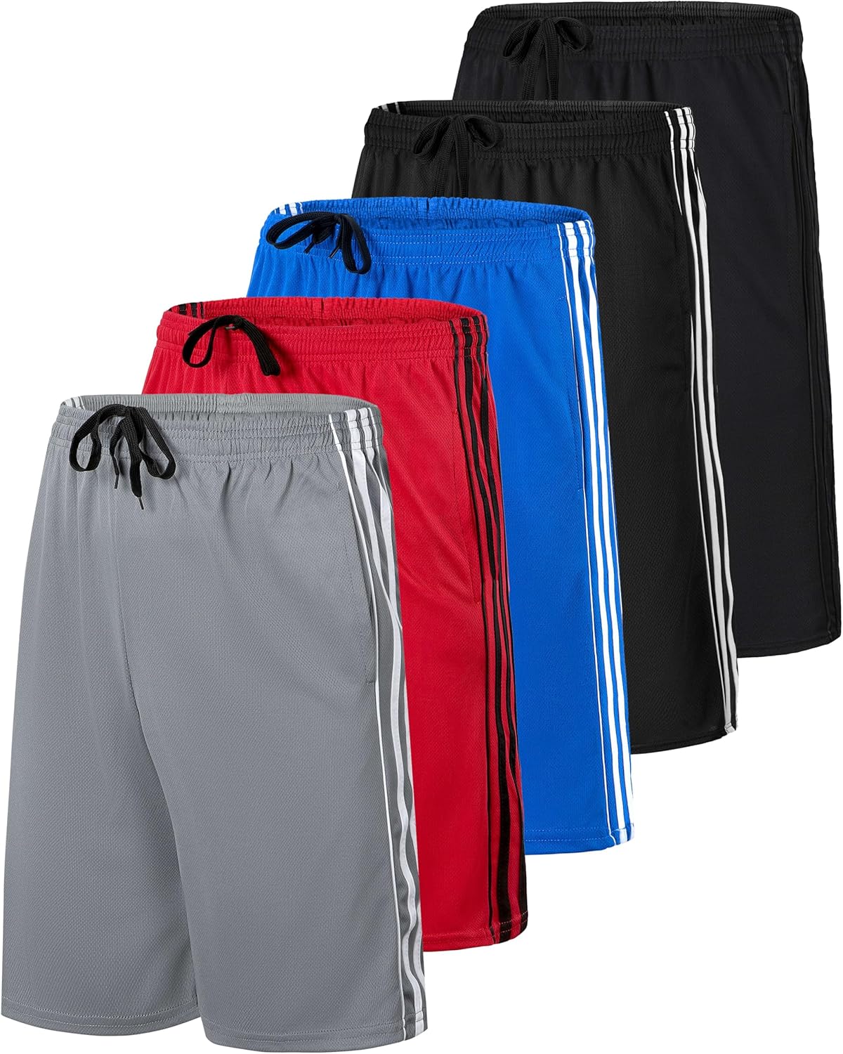 Real Essentials 5 Pack Mens 9in Mesh Shorts for Activewear