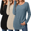 Women's Curved Hem Long Sleeve Tunic Tops - Cozy Everyday Layer