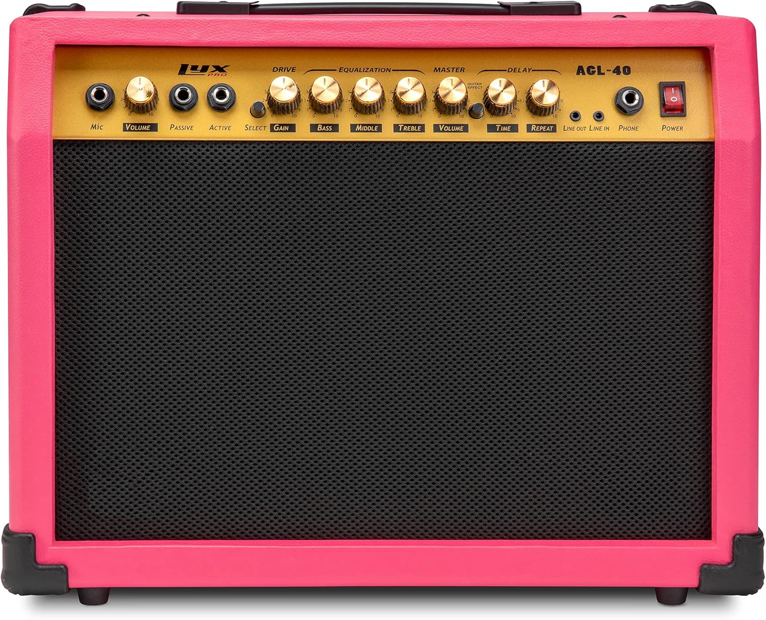 LyxPro 40W Studio Amp | Custom EQ, Drive, Delay, Versatile Inputs - Pink