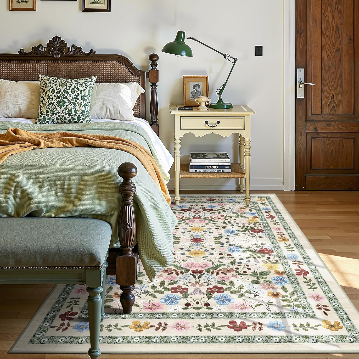 Floral Area Rugs 4x6 Washable Soft Low Pile Carpet for Home