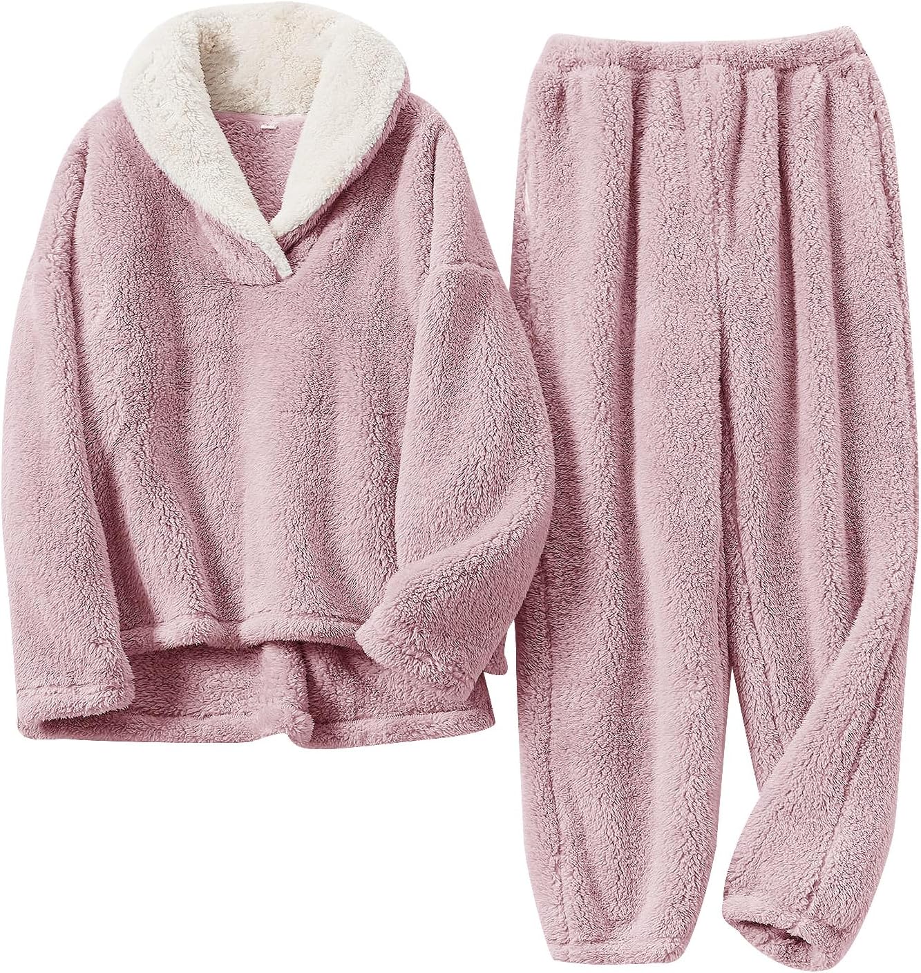 Fluffy Pajamas for Women Set Soft Comfy Fleece Pjs Pullover