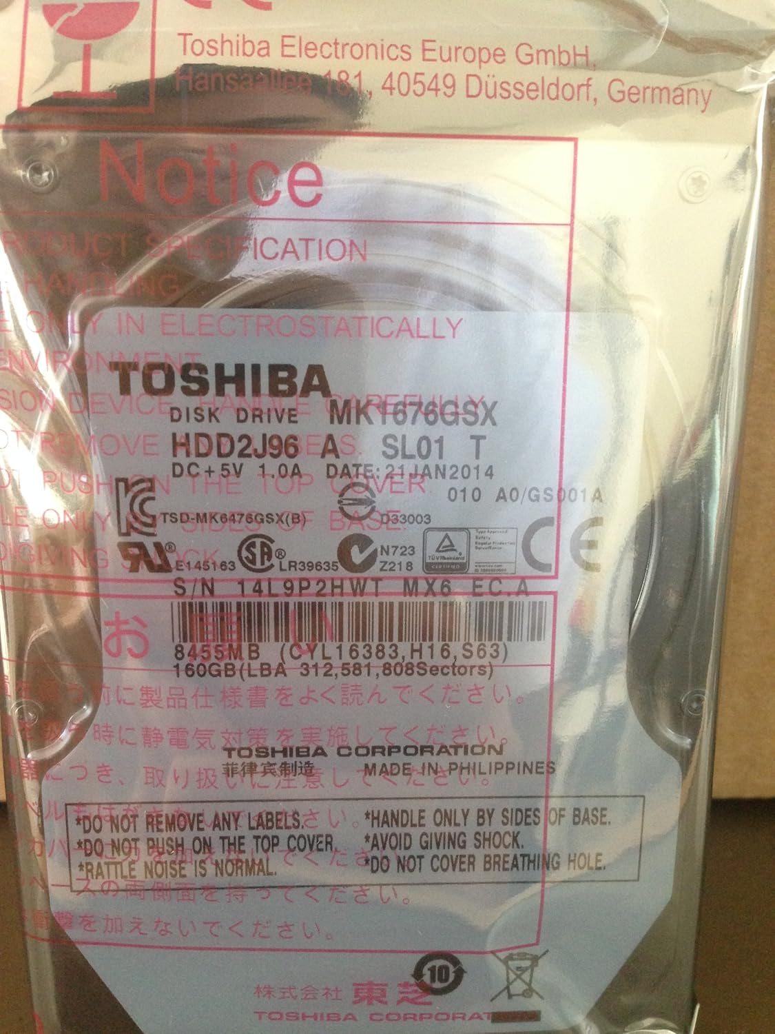 Toshiba MK1676GSX 160 GB 2.5 Internal Hard Drive for Storage