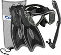 Cressi Panoramic Tempered Glass Mask Fin Snorkel Set - Complete Kit