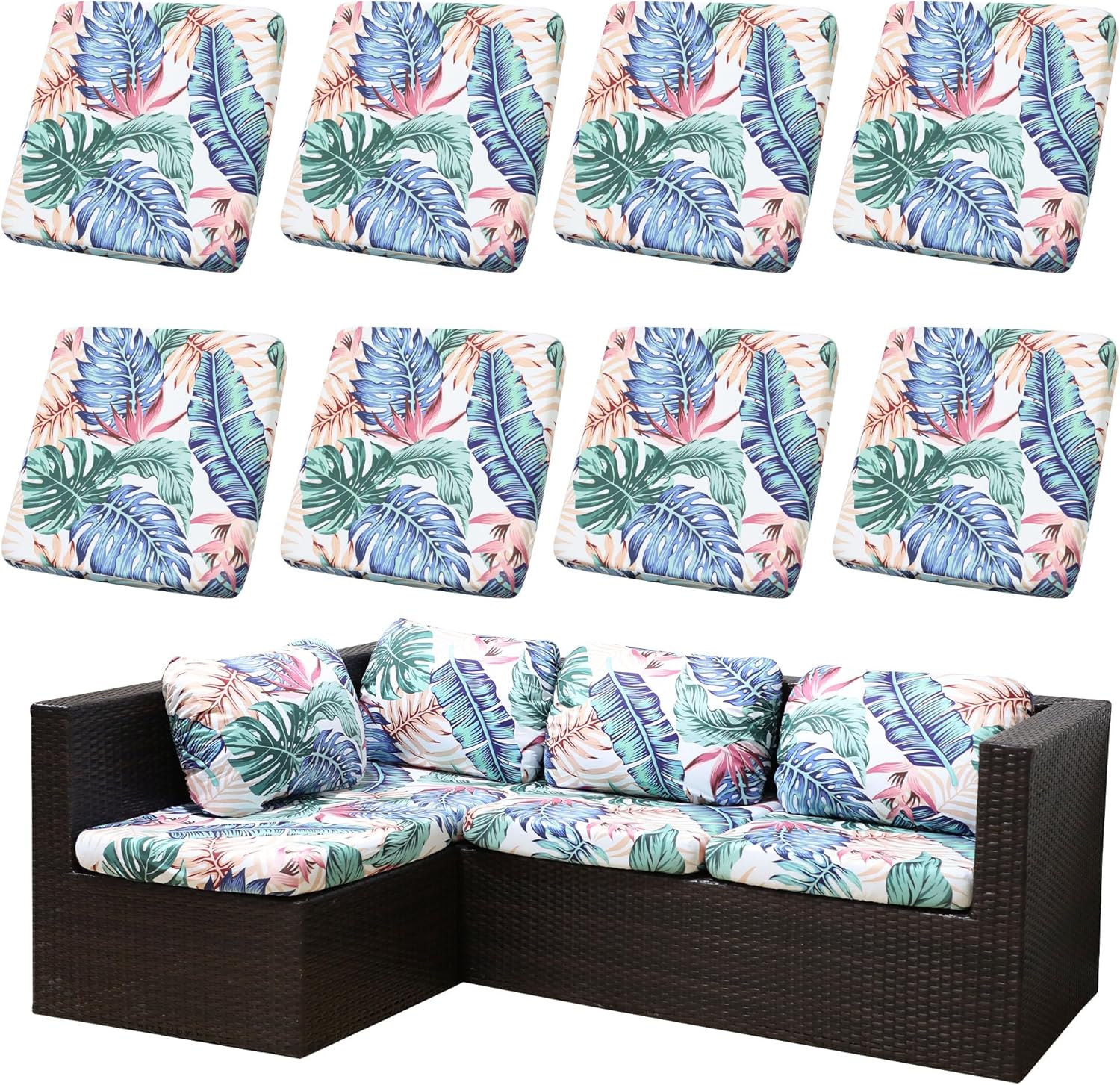 8Pcs Stretch Patio Cushion Covers for Outdoor Furniture Protection