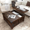 Brown Farmhouse Lift Top Coffee Table with USB Charging - Square