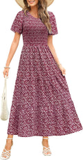 Maggeer Womens Smocked Floral Maxi Dress - Flowy Wedding Guest Dress 4