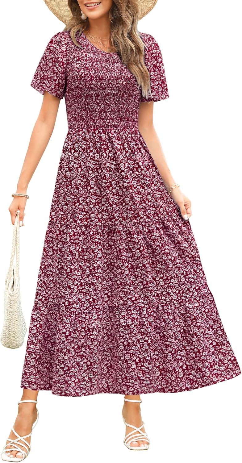 Maggeer Womens Smocked Maxi Dress for Summer and Fall Events
