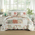 King Size Quilted Patchwork Quilt Set with Ruffles - All-Season