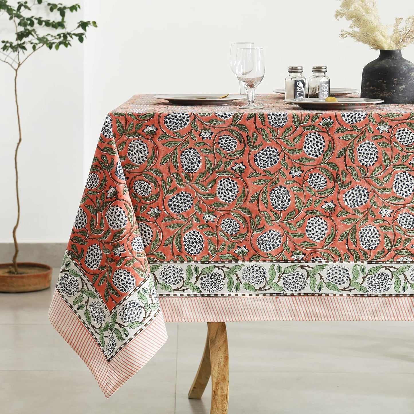 Labhanshi Indian Block Print Cotton Table Cloth for 8-Seater