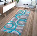 Area Rug Modern 2x7 Turquoise Circles Geometry - Soft Hand Carved