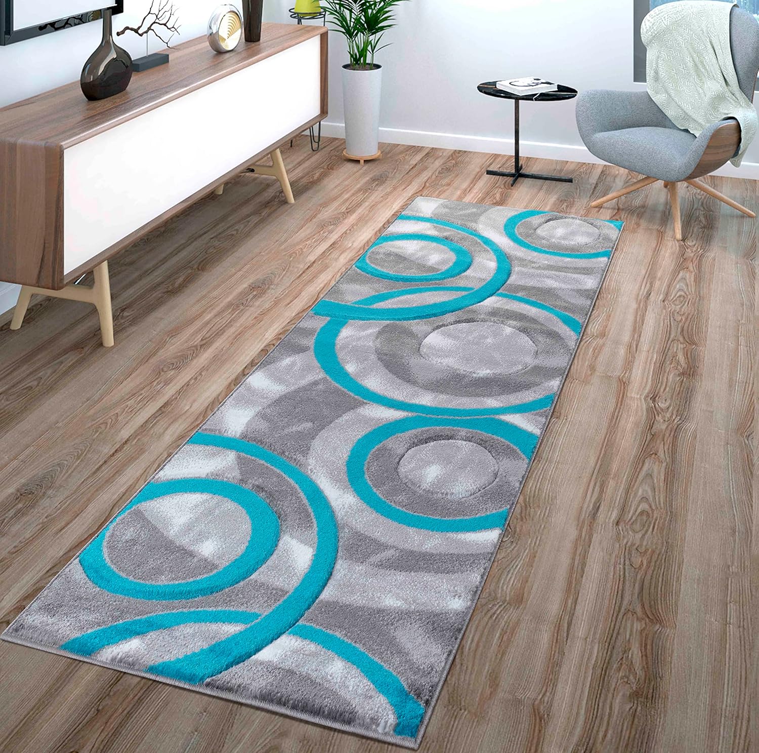 Modern 2x7 Turquoise Circles Area Rug for Stylish Interiors