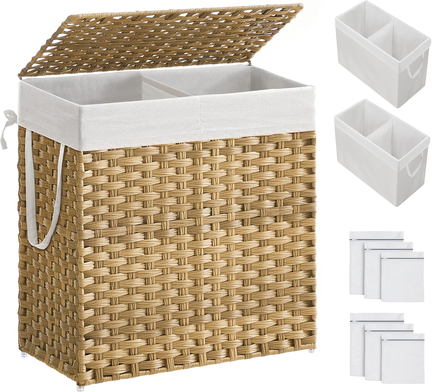 SONGMICS Laundry Hamper with Lid and 2 Removable Liner Bags