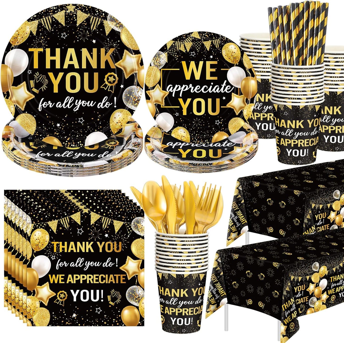 452 Pcs Black Gold We Appreciate You Party Supplies Set