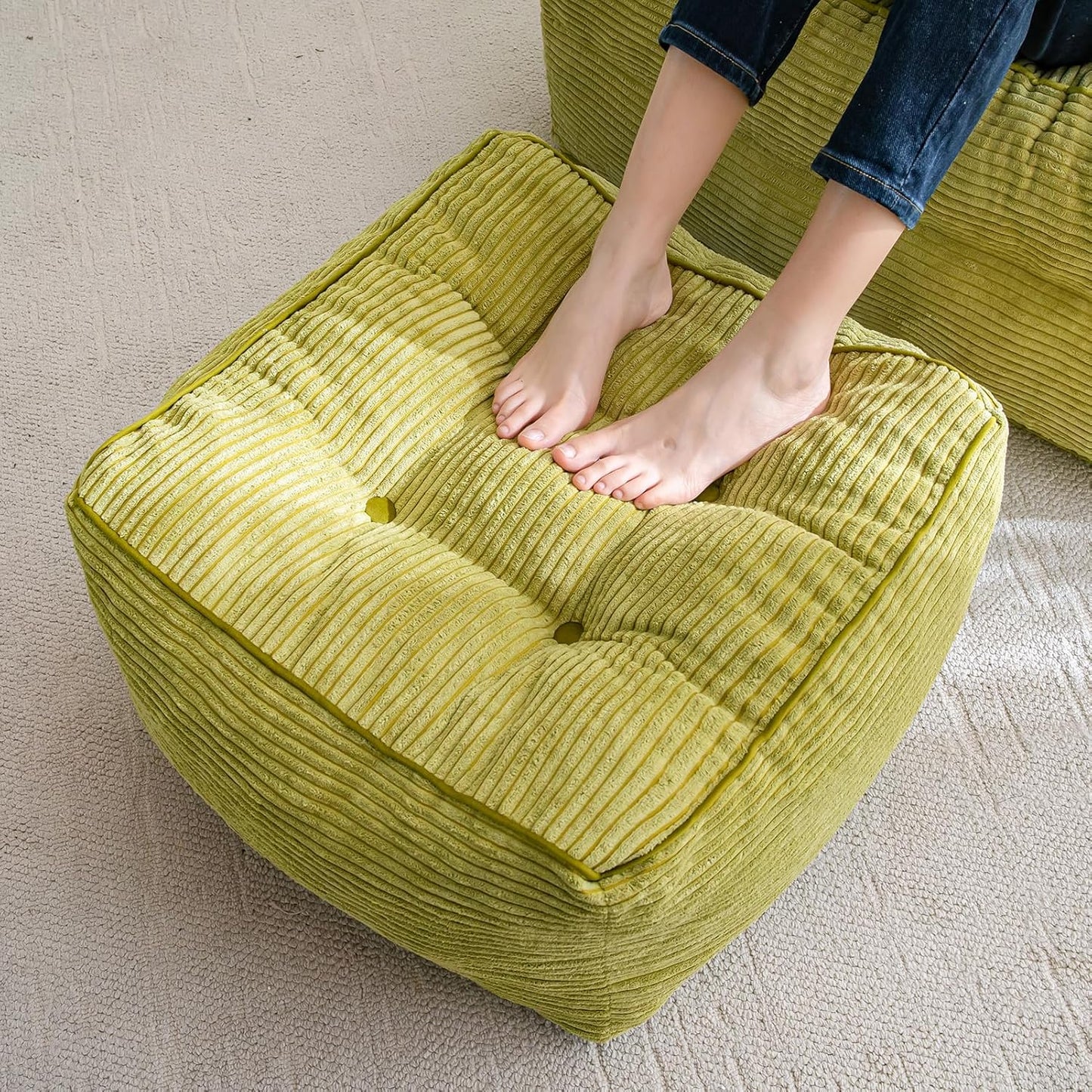 HIGOGOGO Square Stuffed Pouf Ottoman for Cozy Living Spaces
