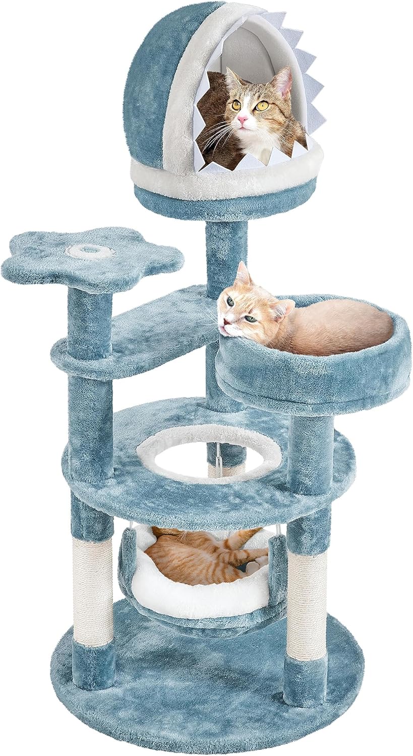 Ocean-Themed Cat Tree with Shark Nest and Sea Star Perch