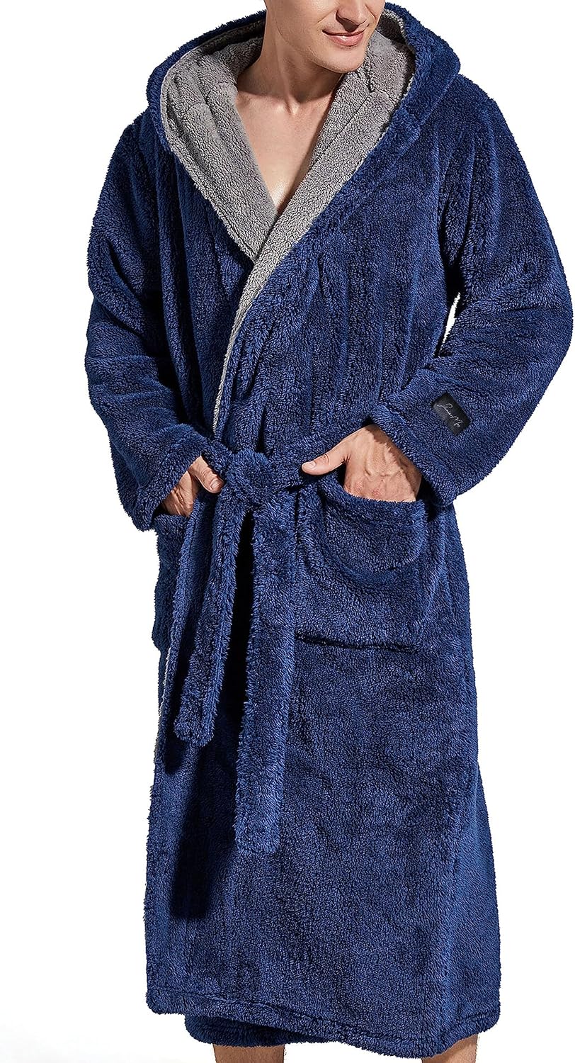 SlumberMee Mens Fleece Plush Robe with Hood for Ultimate Comfort
