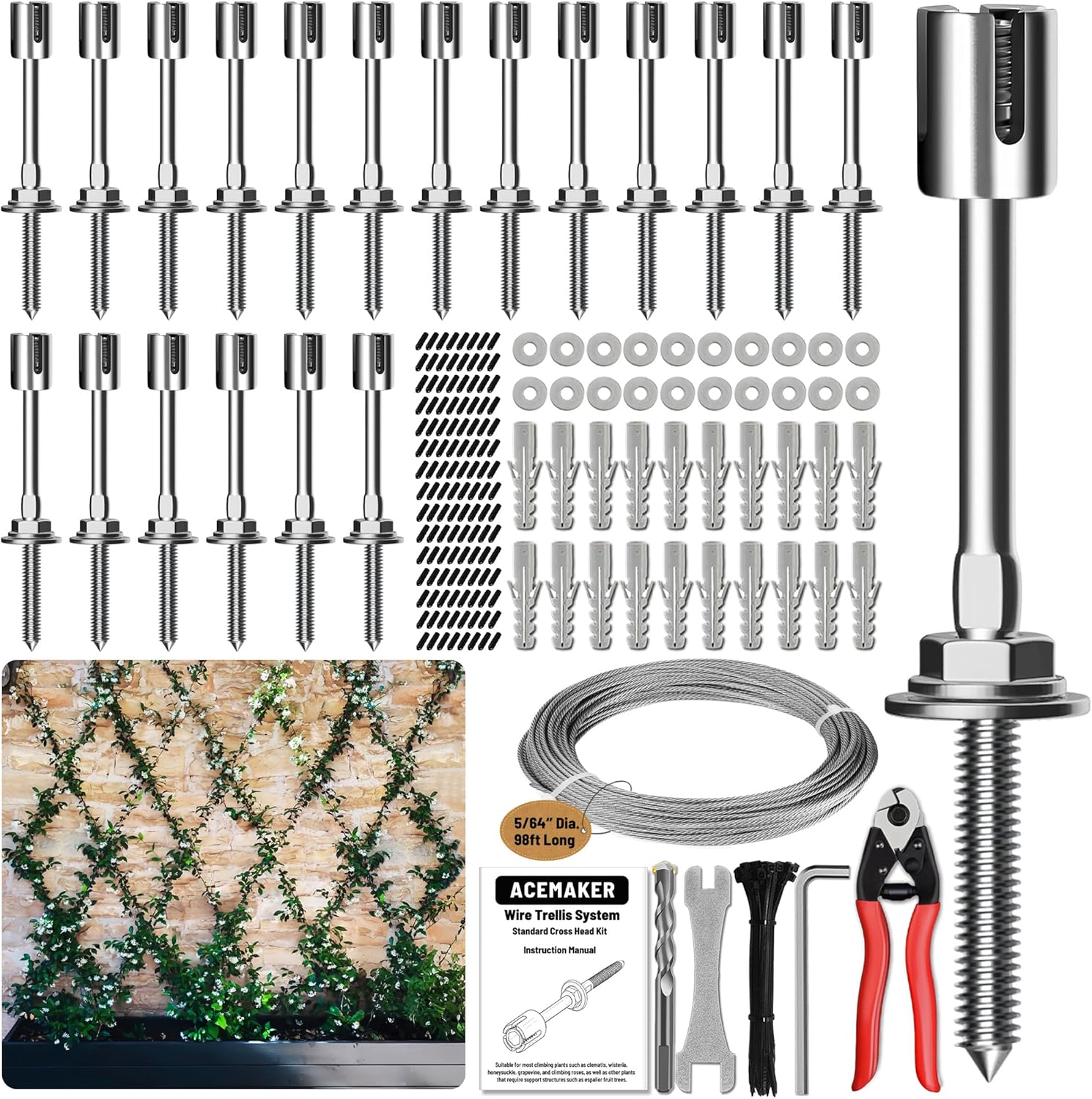 Wire Trellis for Climbing Plants Outdoor - 20 Set Kit