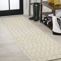 2x10 Cream Green Moroccan Geometric Indoor Outdoor Runner Rug