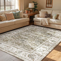 Vintage Floral 5x7 Area Rug - Machine Washable Distressed Taupe