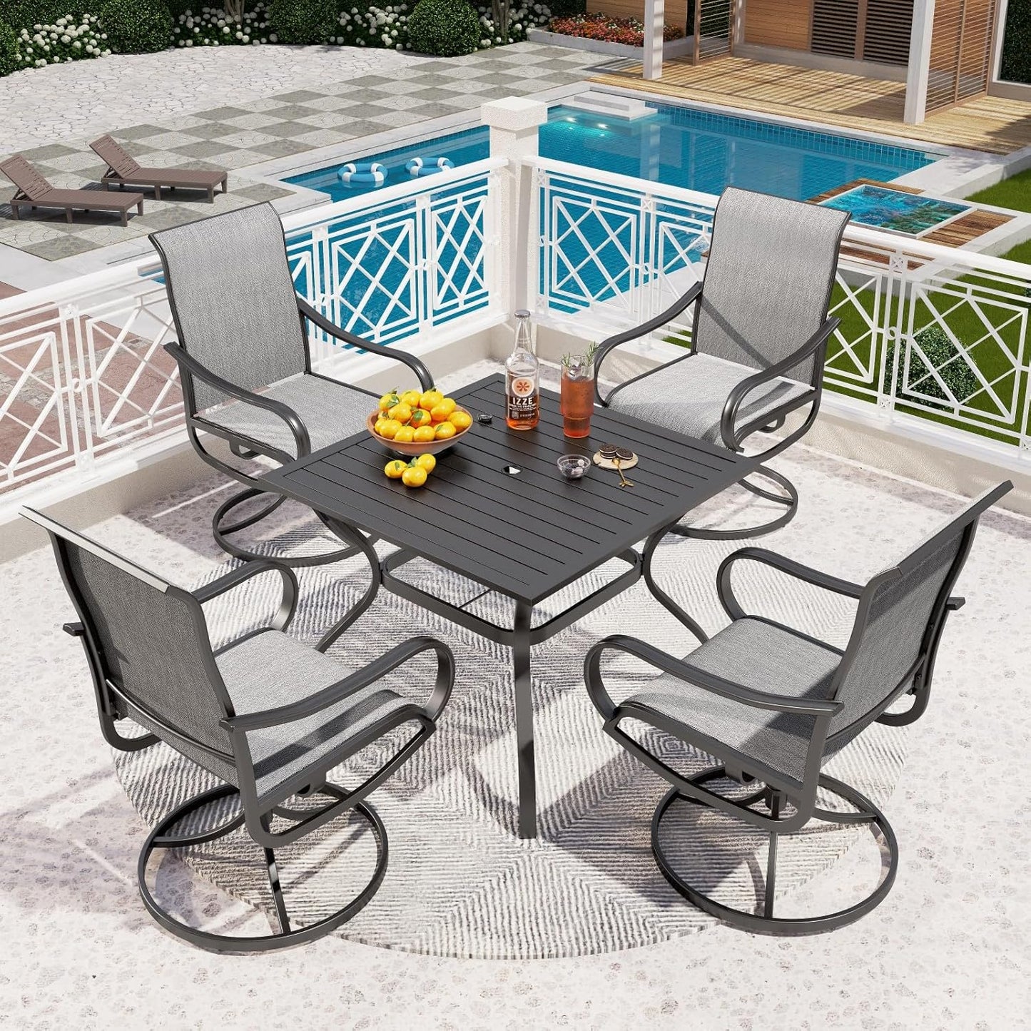 PHI VILLA 5 PCS Patio Dining Set with Swivel Chairs for Outdoors