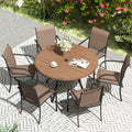 Patio Round Table Set for 6 with 6 Sling Chairs - Comfortable Outdoor