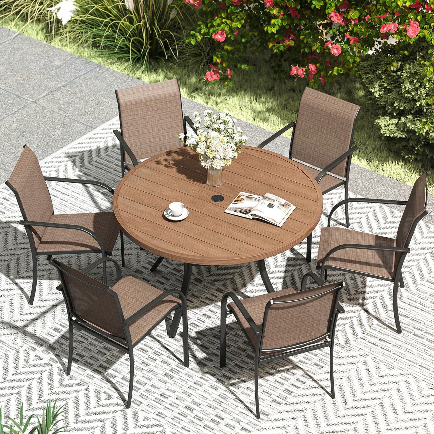 VICLLAX Patio Dining Set for 6 with Round Table and Chairs