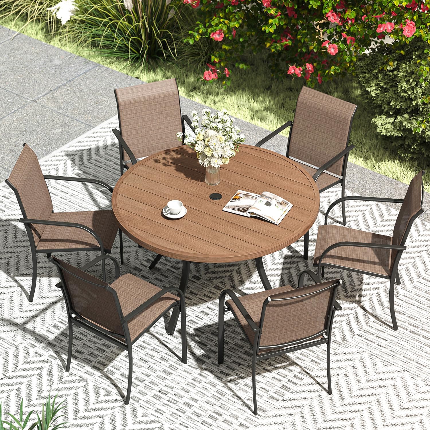 VICLLAX Patio Dining Set for 6 with Round Table and Chairs