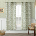Green Floral Linen Curtains 72 in Length 2 Panels Set - Vintage Floral