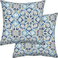 Honeycomb Indoor Outdoor Beryl Pacific Blue Square Toss Pillows