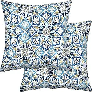 Honeycomb Indoor Outdoor Beryl Pacific Blue Square Toss Pillows