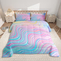 Girls Pink Comforter Set Twin Size Rainbow Stripe Bedding - Soft