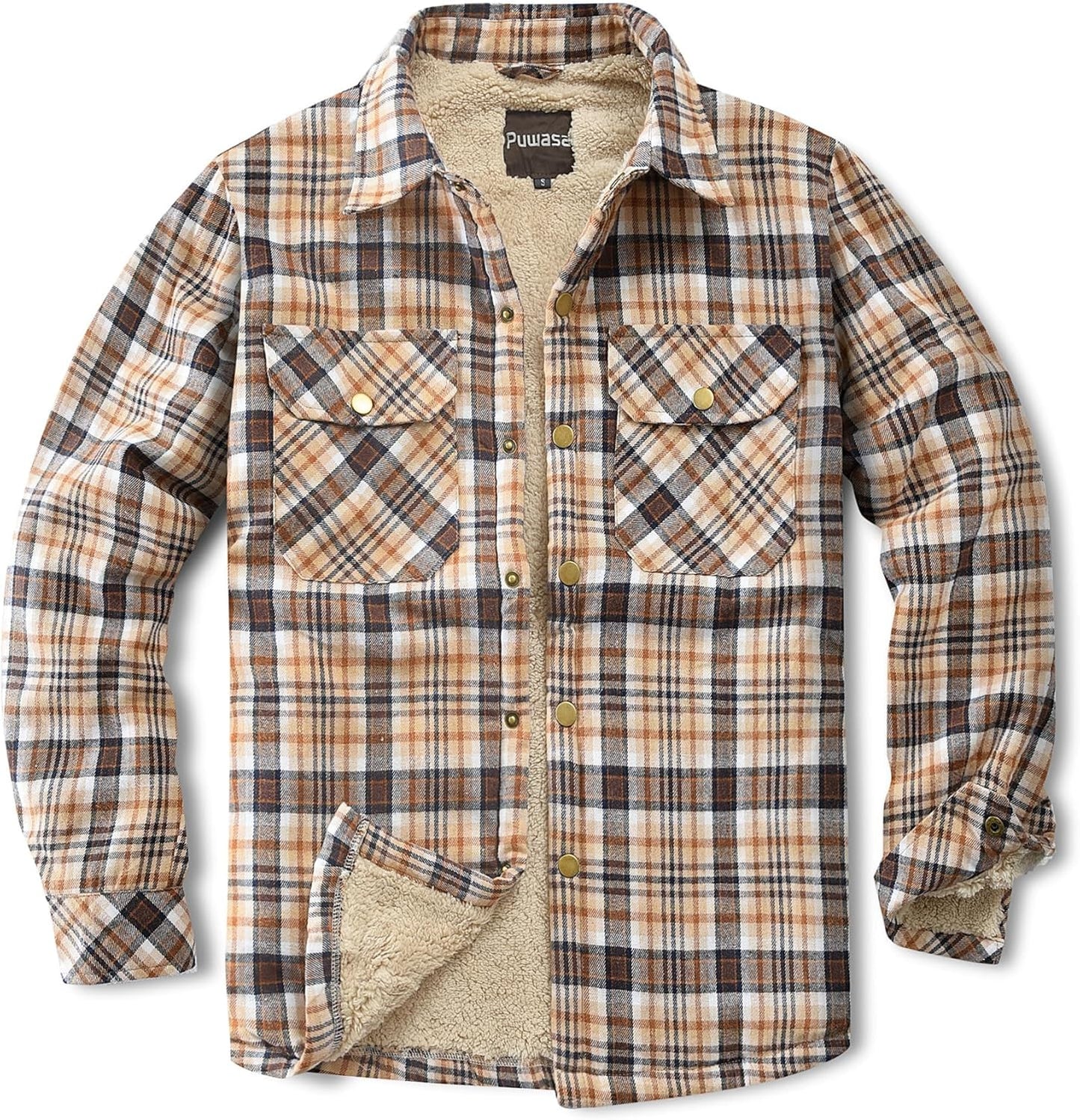 Men's Sherpa Lined Cotton Flannel Shirt Jacket for Winter Wear
