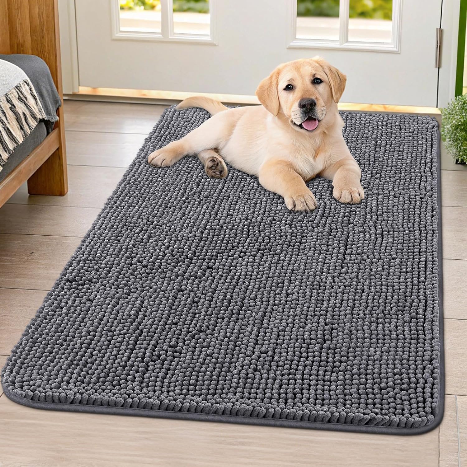 Smiry Dog Door Mat for Muddy Paws - Absorbent Chenille Mat