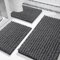 Dark Gray Chenille Bathroom Rug Set 3 Piece - Super Absorbent Mats