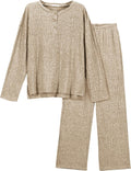 Ekouaer Womens Ribbed Knit Lounge Set - Soft Two-Piece Pajama Set