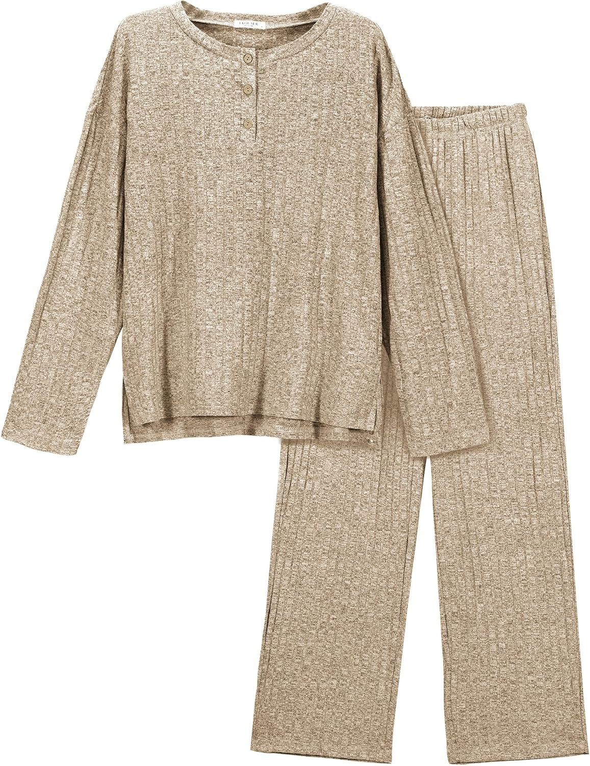 Ekouaer Womens Ribbed Knit Lounge Set for Cozy Sleepwear