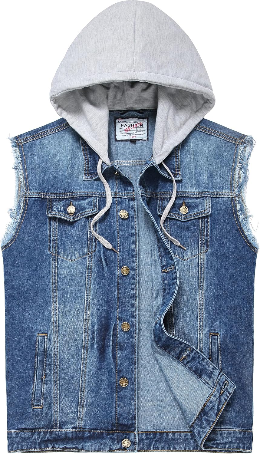 Men's Denim Vest - Ripped Stretchy Distressed Sleeveless Jacket