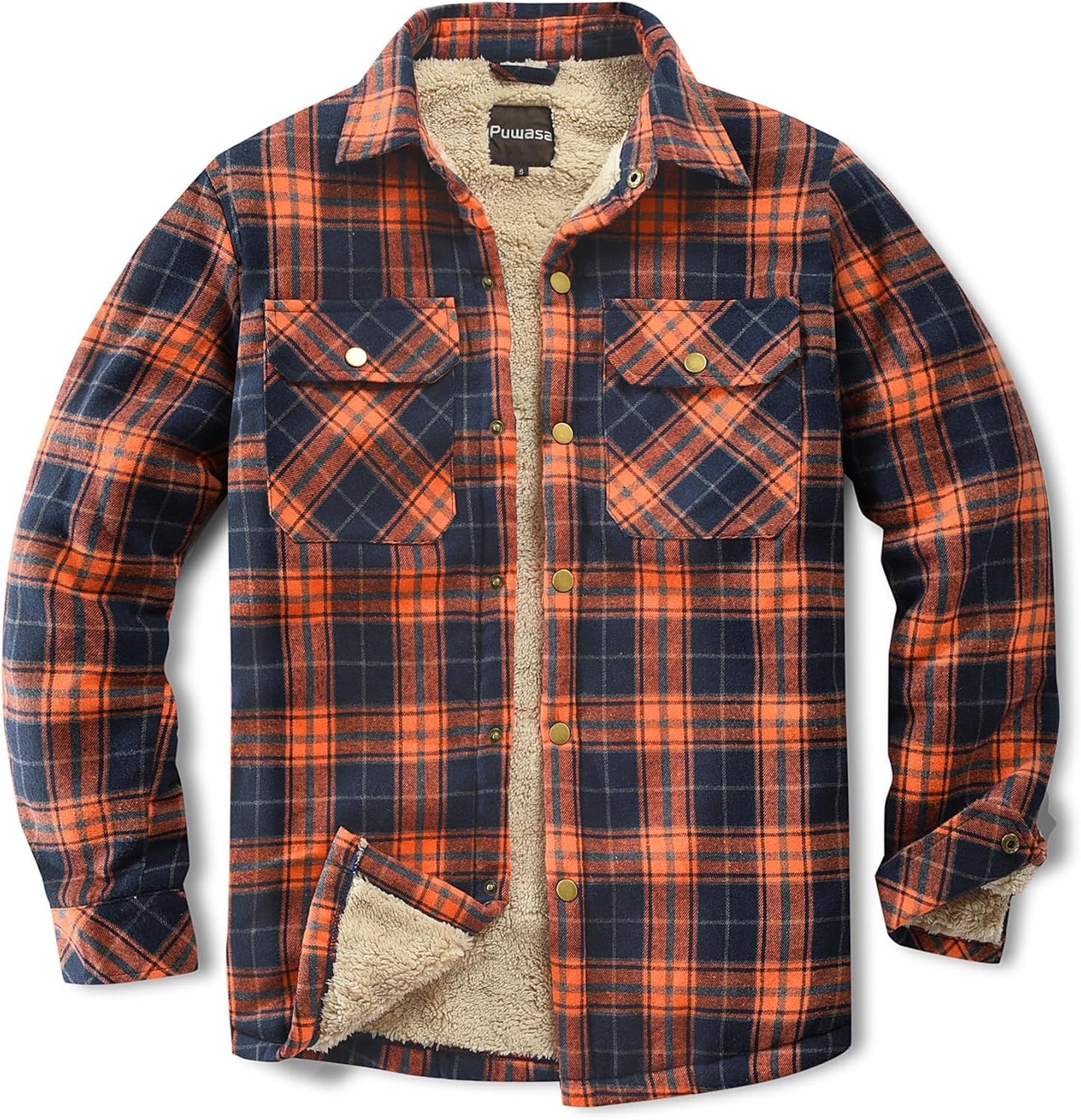 Men's Sherpa Lined Cotton Flannel Shirt Jacket for Winter Wear