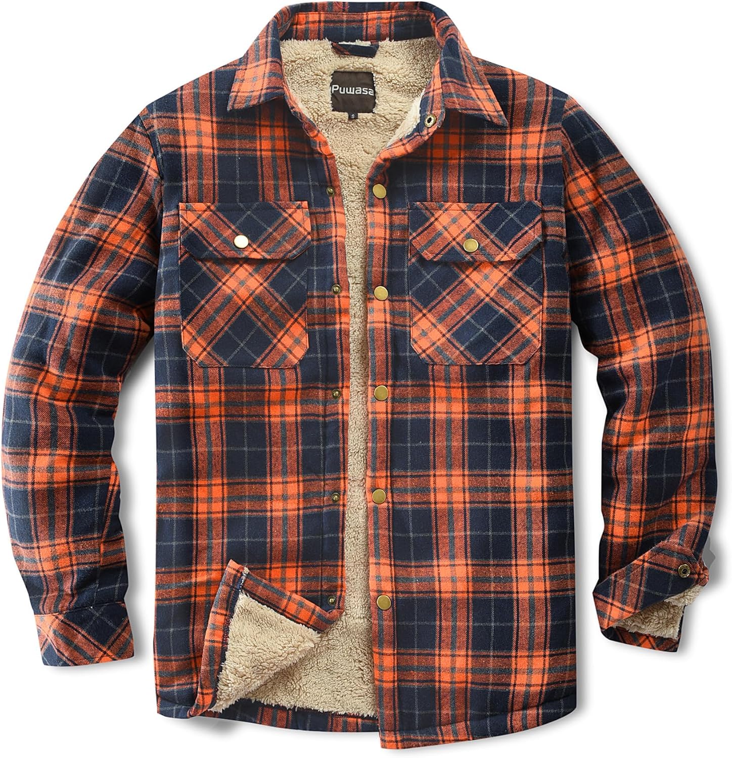 Men's Sherpa Lined Cotton Flannel Shirt Jacket for Winter Wear