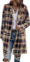 Women Plaid Shacket Jacket Trendy Fall Casual Wool Blend - Versatile